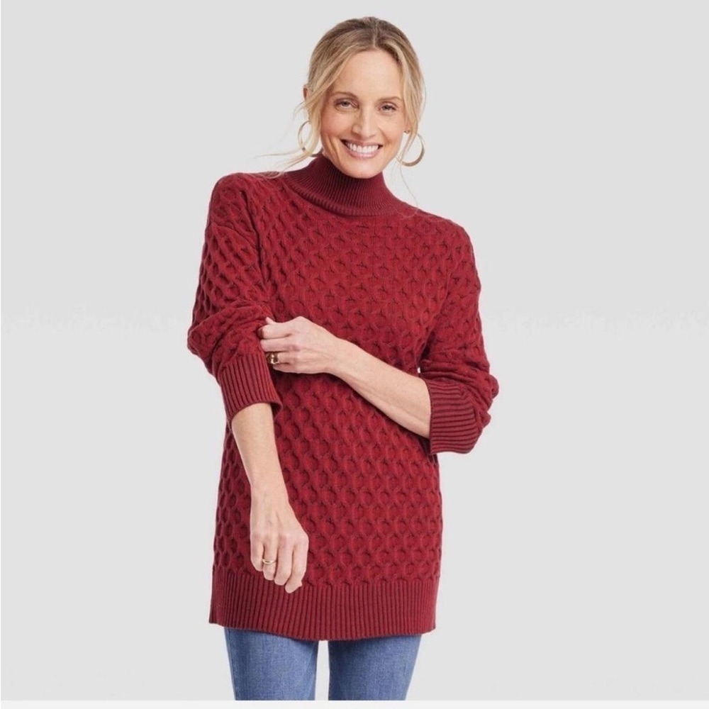 Knox Rose Sweater Women’s Small NWT | Textured Mock Neck Pullover Red Cozy Knit - Picture 2 of 14
